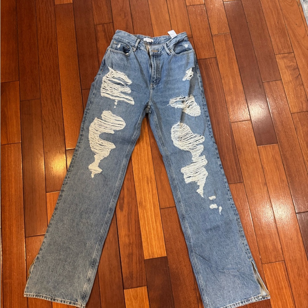 Good American Light Blue Distressed Straight Leg Jeans